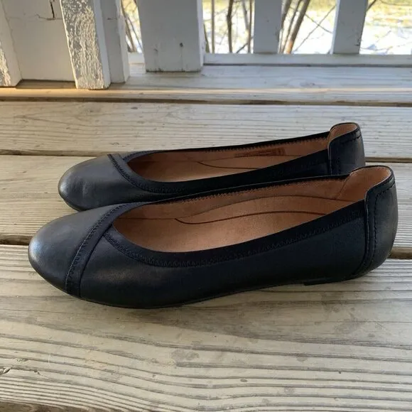 VIONIC Caroll Ballet Flats Leather Black Slip On Comfort Shoe Womens 8.5