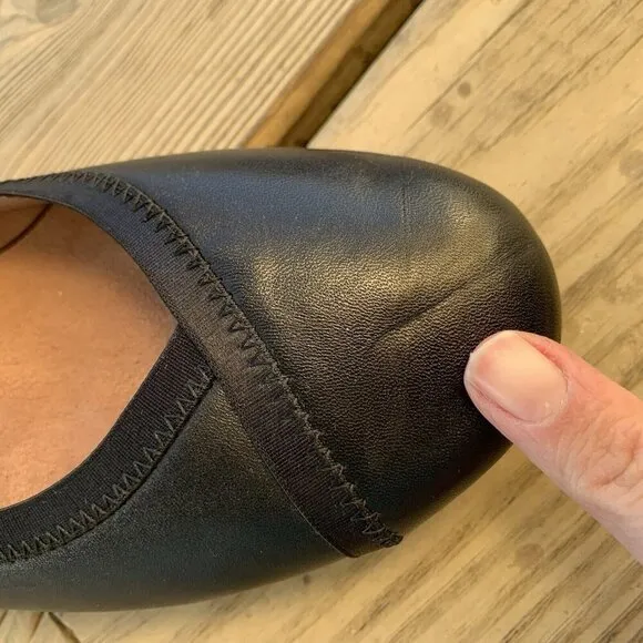 VIONIC Caroll Ballet Flats Leather Black Slip On Comfort Shoe Womens 8.5