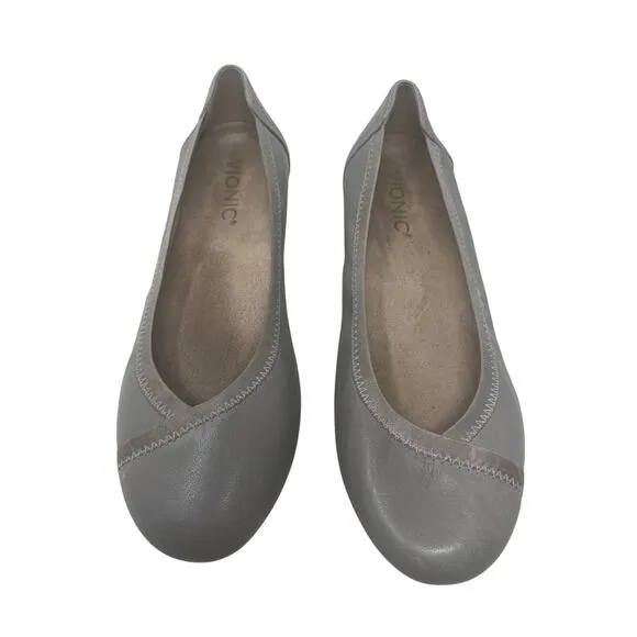 Vionic Caroll Gray Leather Comfort Ballet Flats 7