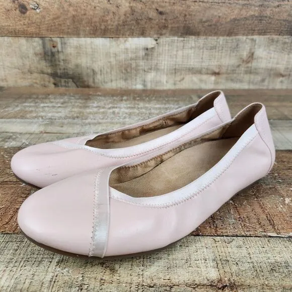 Vionic Caroll Women Sz 9.5 Ballerina Flats Slip On Pink Leather Comfort Shoes