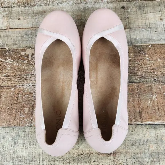 Vionic Caroll Women Sz 9.5 Ballerina Flats Slip On Pink Leather Comfort Shoes