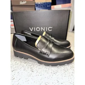 Vionic Cheryl II Black Leather Loafers Lug Arch Support Women's Size 9 W $135
