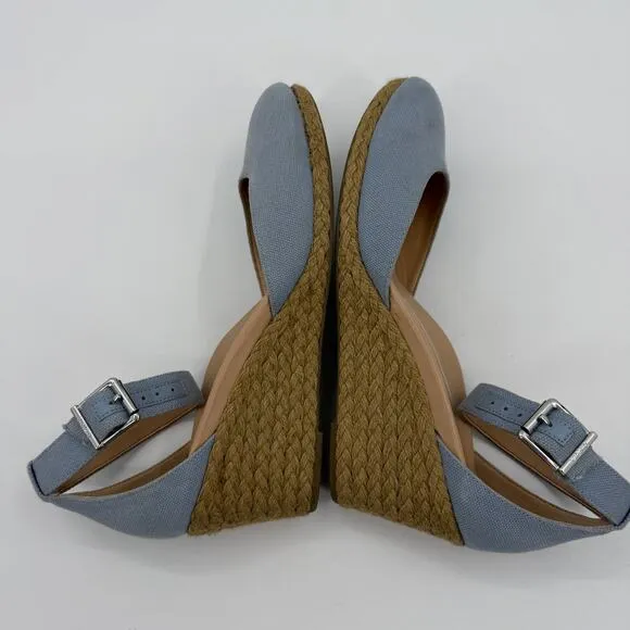 VIONIC Espadrilles Wedges Women 10 Blue Canvas Ankle Strap Closed Toe Amy