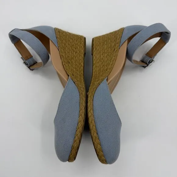 VIONIC Espadrilles Wedges Women 10 Blue Canvas Ankle Strap Closed Toe Amy