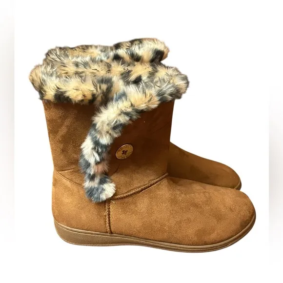 Vionic Fairfax Women's Faux Fur Lined Slipper Boots Chestnut Size 10 NEW!