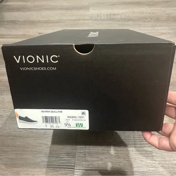 Vionic Kearny Black Smooth Leather Platform Slip On Sneaker Loafers