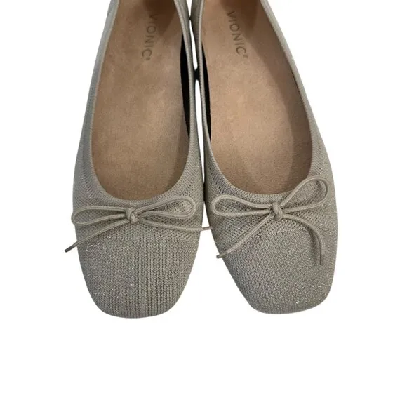 Vionic Klara Womens Beige Oatmeal Gold Knit Ballet Flats SZ 8 Bow Accent-RUN BIG