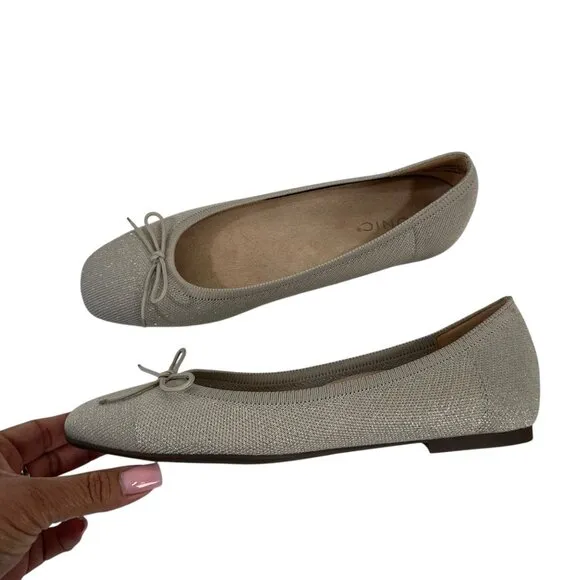 Vionic Klara Womens Beige Oatmeal Gold Knit Ballet Flats SZ 8 Bow Accent-RUN BIG