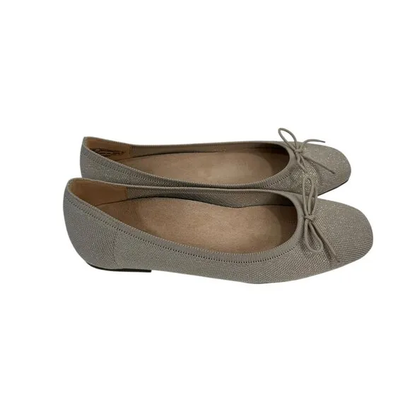 Vionic Klara Womens Beige Oatmeal Gold Knit Ballet Flats SZ 8 Bow Accent-RUN BIG