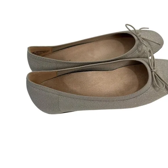 Vionic Klara Womens Beige Oatmeal Gold Knit Ballet Flats SZ 8 Bow Accent-RUN BIG