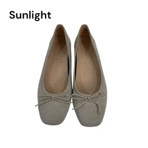 Vionic Klara Womens Beige Oatmeal Gold Knit Ballet Flats SZ 8 Bow Accent-RUN BIG