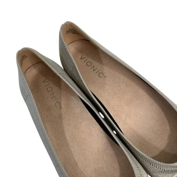 Vionic Klara Womens Beige Oatmeal Gold Knit Ballet Flats SZ 8 Bow Accent-RUN BIG