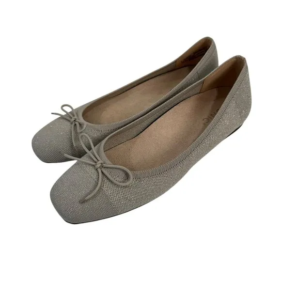Vionic Klara Womens Beige Oatmeal Gold Knit Ballet Flats SZ 8 Bow Accent-RUN BIG