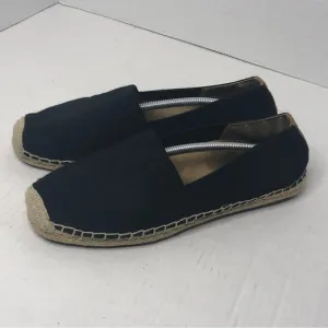 Vionic Loafers Valeri Slip On Shoes Womens 9 Black Tan Canvas Espadrilles Flats