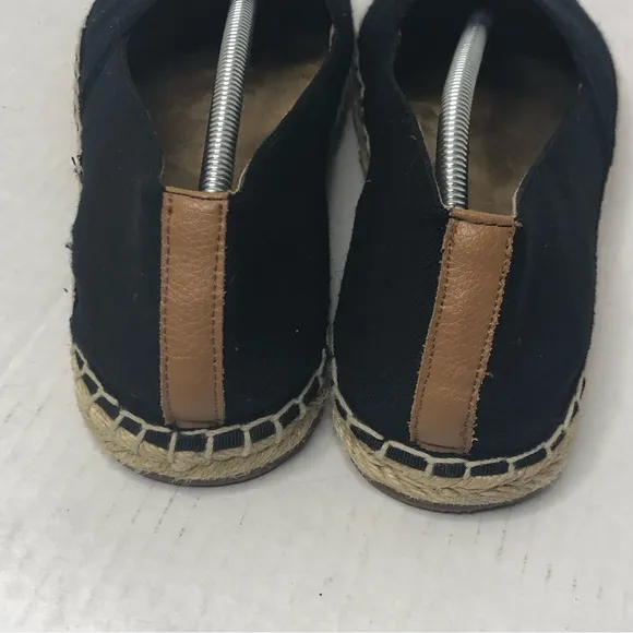 Vionic Loafers Valeri Slip On Shoes Womens 9 Black Tan Canvas Espadrilles Flats