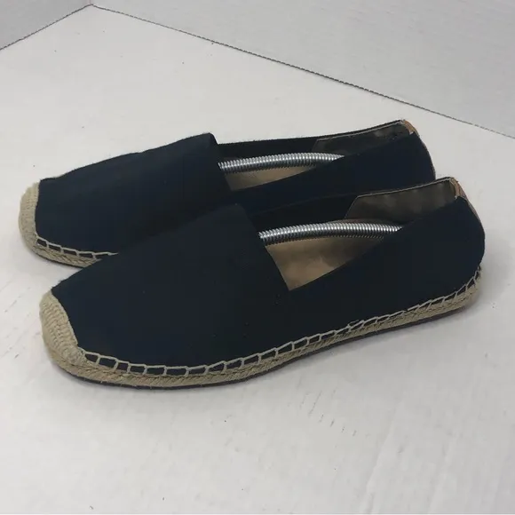 Vionic Loafers Valeri Slip On Shoes Womens 9 Black Tan Canvas Espadrilles Flats