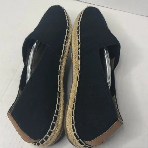 Vionic Loafers Valeri Slip On Shoes Womens 9 Black Tan Canvas Espadrilles Flats