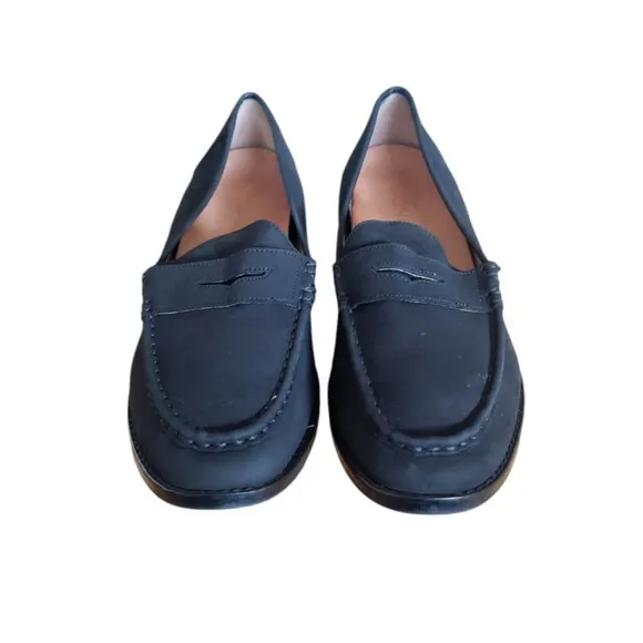 Vionic Loafers Women's Size 9 Suede Waverly Black Leather Slip On Penny Loafers