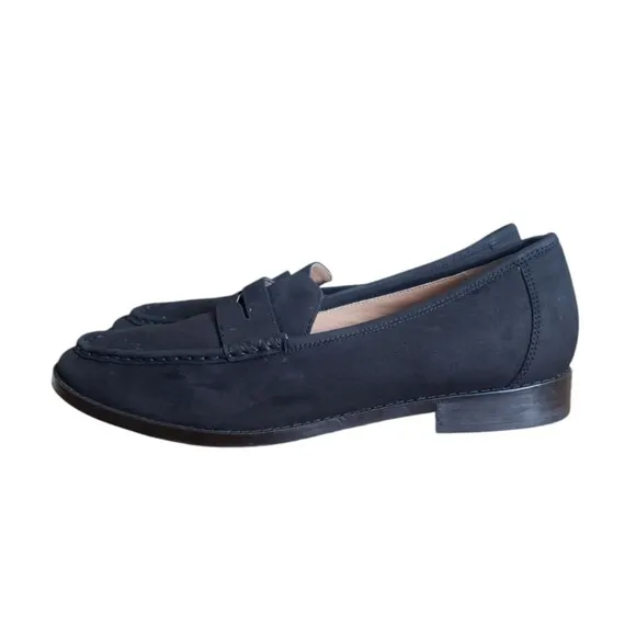 Vionic Loafers Women's Size 9 Suede Waverly Black Leather Slip On Penny Loafers