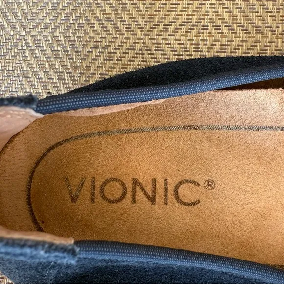 Vionic Maria Navy Suede Criss Cross Ribbon Ballet Flats Women's Size 8W