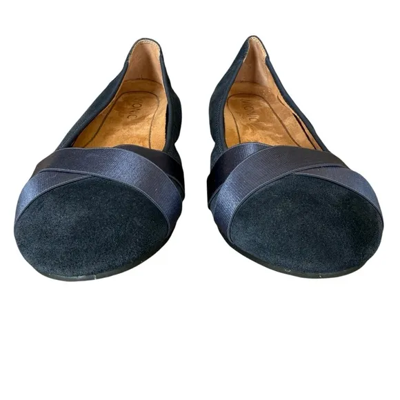 Vionic Maria Navy Suede Criss Cross Ribbon Ballet Flats Women's Size 8W