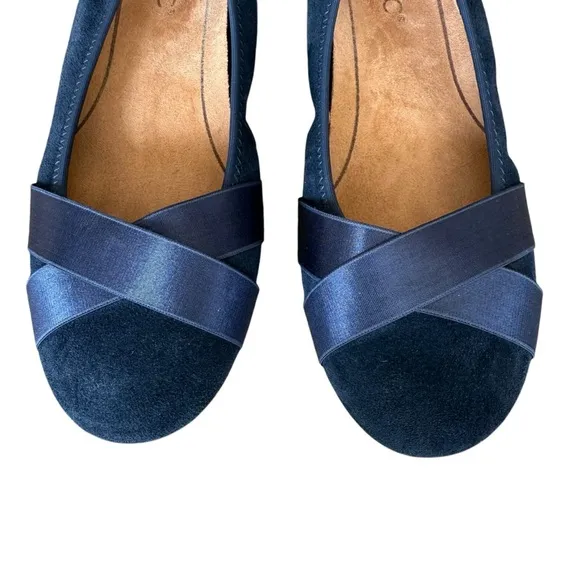 Vionic Maria Navy Suede Criss Cross Ribbon Ballet Flats Women's Size 8W