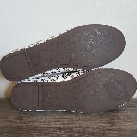 Vionic Minna Leopard Snake Print Ballet Flats Leather Shoe White Size Womens 7.5