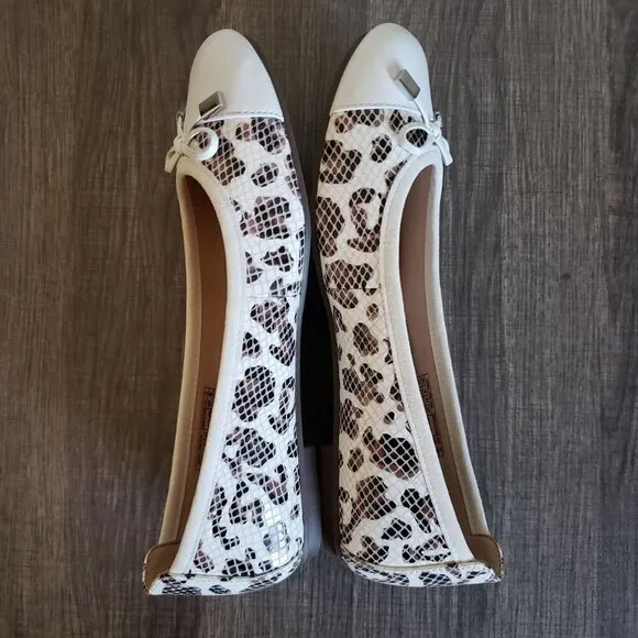 Vionic Minna Leopard Snake Print Ballet Flats Leather Shoe White Size Womens 7.5
