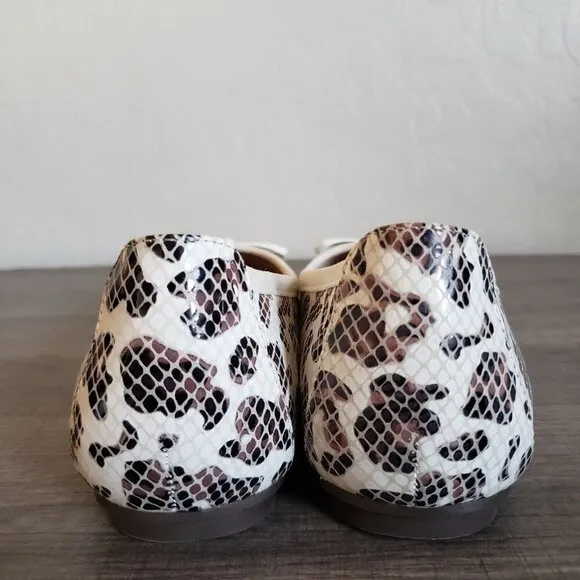 Vionic Minna Leopard Snake Print Ballet Flats Leather Shoe White Size Womens 7.5