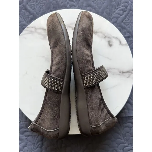 Vionic Orthaheel Fern Mary Jane Shoes Brown SZ8.5 Rhinestone Strap Comfort Flats