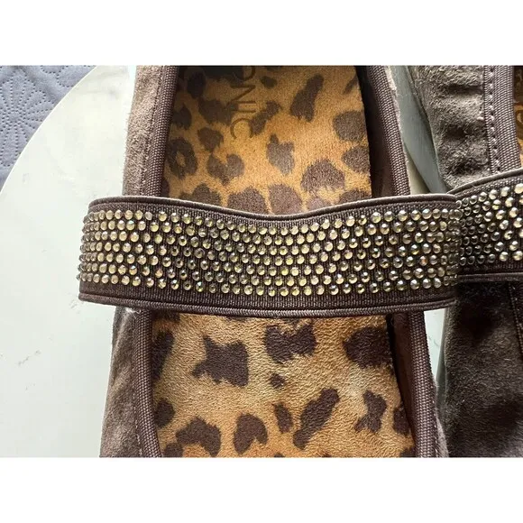 Vionic Orthaheel Fern Mary Jane Shoes Brown SZ8.5 Rhinestone Strap Comfort Flats