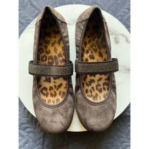 Vionic Orthaheel Fern Mary Jane Shoes Brown SZ8.5 Rhinestone Strap Comfort Flats