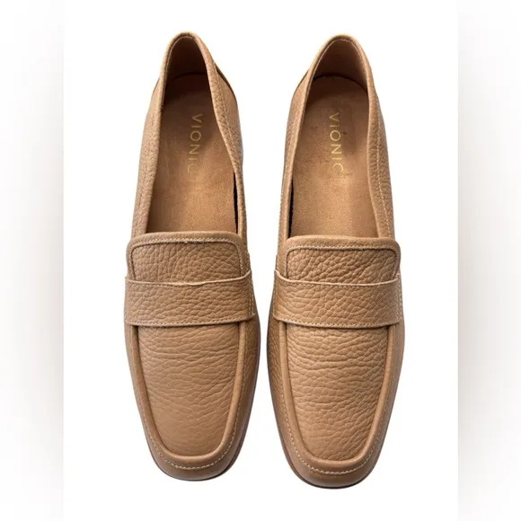 Vionic Sellah Loafers Womens Shoe Size 8.5 Tan Leather Slip On Casual Block Heel