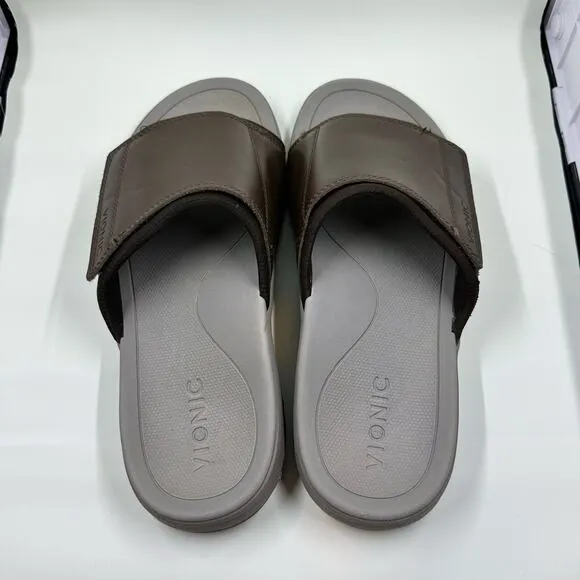 Vionic Stanley Brown Leather Slides Supportive Velcro Size 7 Men or 9 Women UEC!
