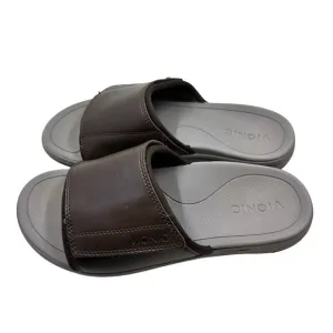 Vionic Stanley Brown Leather Slides Supportive Velcro Size 7 Men or 9 Women UEC!