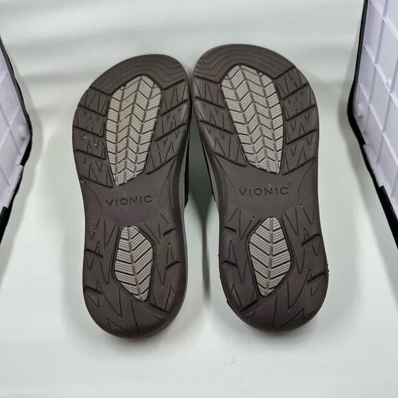 Vionic Stanley Brown Leather Slides Supportive Velcro Size 7 Men or 9 Women UEC!