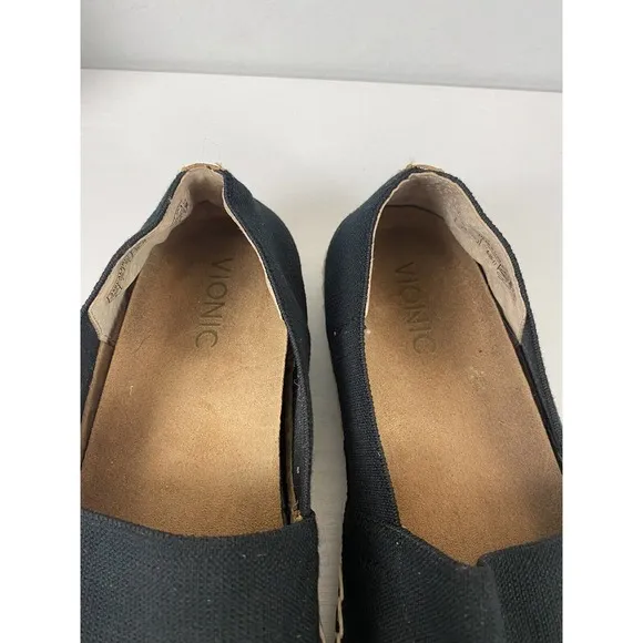 Vionic Valeri Women’s 9 Espadrilles Black Canvas Slip-Ons Flats EUC