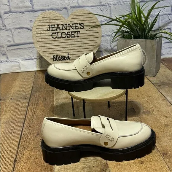 Vionic Women's Elodie Leather Lug Sole Loafers Cream Leather