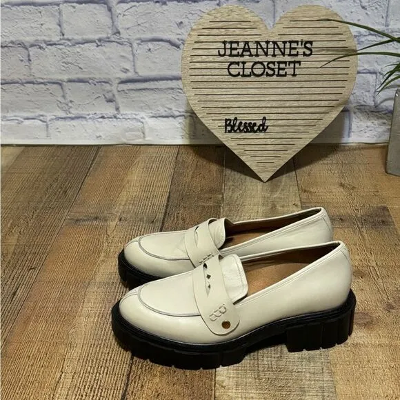 Vionic Women's Elodie Leather Lug Sole Loafers Cream Leather