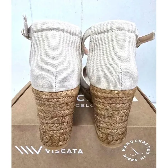 VISCATA BARCELO  Estartit Canvas Espadrille Beige Wedges Women's Size 9 / 40 NIB