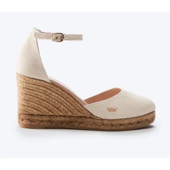 VISCATA BARCELO  Estartit Canvas Espadrille Beige Wedges Women's Size 9 / 40 NIB