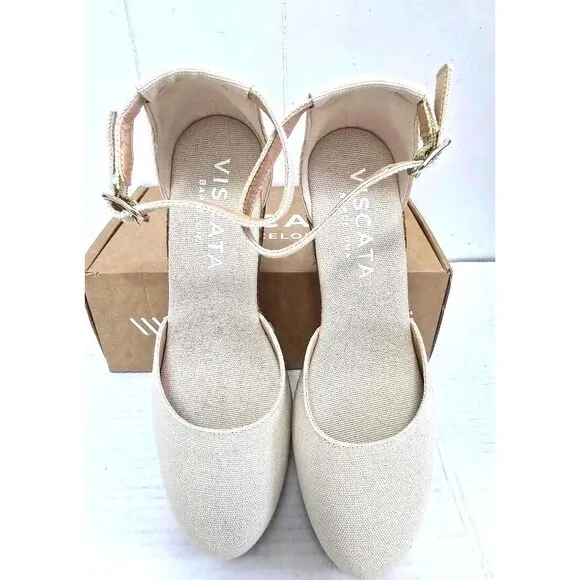 VISCATA BARCELO  Estartit Canvas Espadrille Beige Wedges Women's Size 9 / 40 NIB