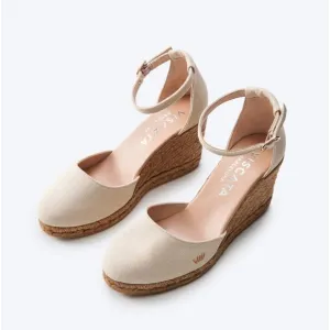 VISCATA BARCELO  Estartit Canvas Espadrille Beige Wedges Women's Size 9 / 40 NIB