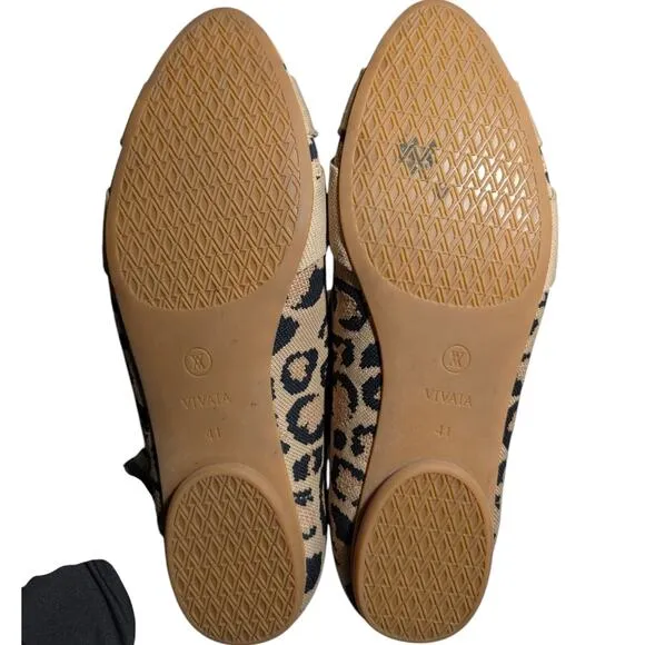 Vivaia Bibi Beige Leopard Print Almond Toe Knot Detail Knit Ballet Flats 41 9.5