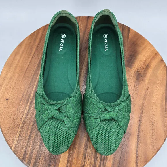 Vivaia Bibi Flats Women's 11 43 Green Knotted Bow Comfort Slip On Almond Toe