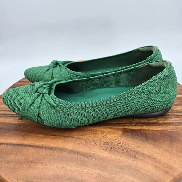 Vivaia Bibi Flats Women's 11 43 Green Knotted Bow Comfort Slip On Almond Toe