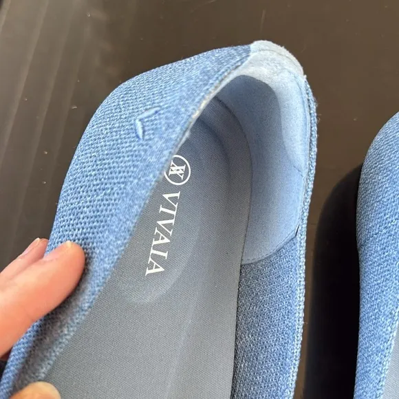 Vivaia Ena 2.0 Pointed Toe Flats Knit Denim Blue Sz 40.5 9.5