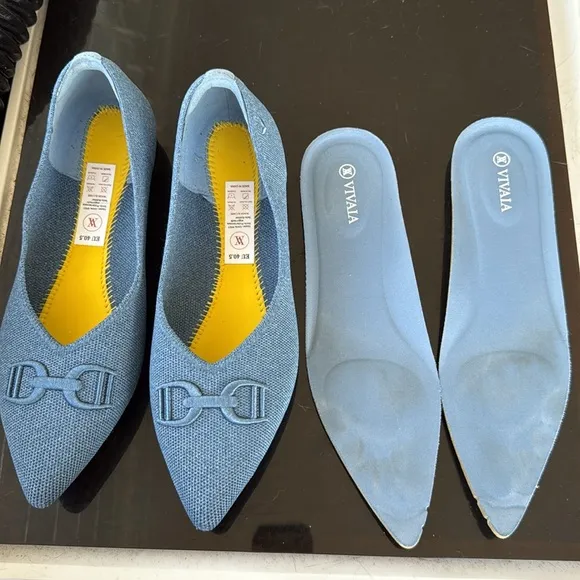 Vivaia Ena 2.0 Pointed Toe Flats Knit Denim Blue Sz 40.5 9.5