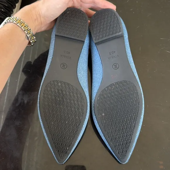 Vivaia Ena 2.0 Pointed Toe Flats Knit Denim Blue Sz 40.5 9.5