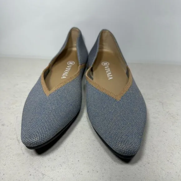 Vivaia Flats Womens 40 US 9-9,5 Sandy Blue Vienna Pointed Toe V Cut